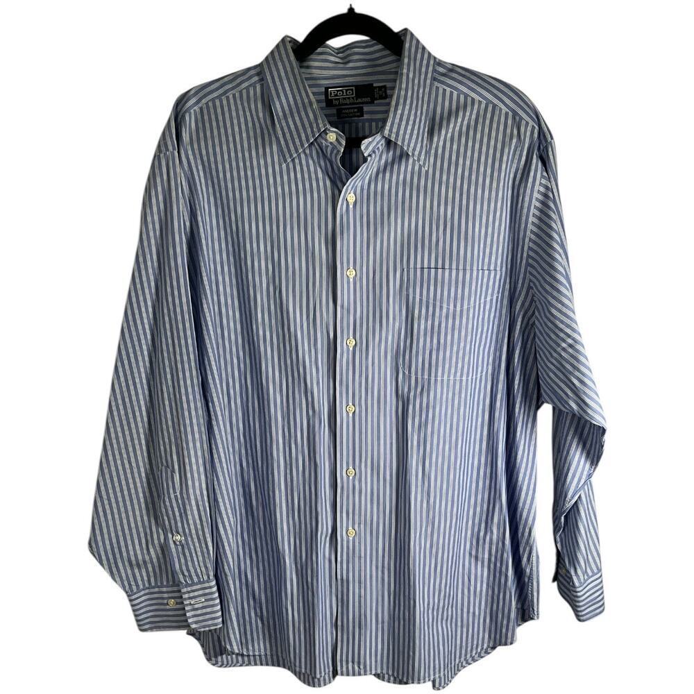 POLO by Ralph Lauren Andrew 100% Cotton Mens Size 18 34/35 Light Blue & White